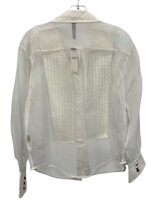 Anthropologie Size S White Polyester Long Sleeve Button Up pleats Sheer Top White / S