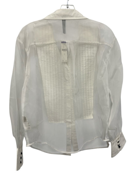 Anthropologie Size S White Polyester Long Sleeve Button Up pleats Sheer Top White / S