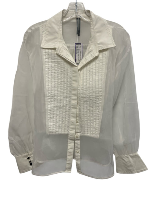 Anthropologie Size S White Polyester Long Sleeve Button Up pleats Sheer Top White / S