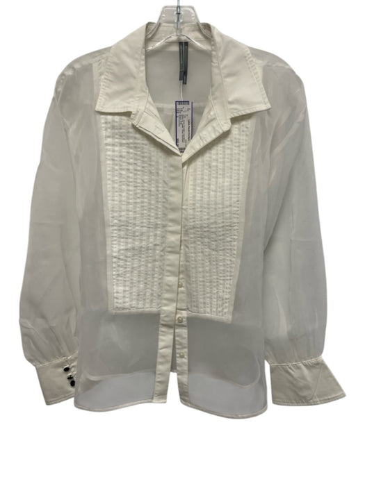 Anthropologie Size S White Polyester Long Sleeve Button Up pleats Sheer Top White / S