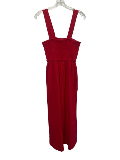 Quince Size S Red Cotton Smocked Bodice Seersucker Sleeveless Wide Leg Jumper Red / S