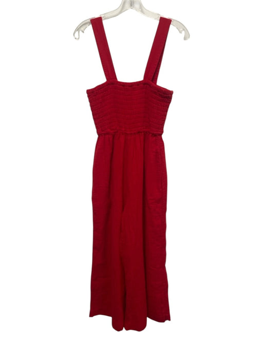 Quince Size S Red Cotton Smocked Bodice Seersucker Sleeveless Wide Leg Jumper Red / S