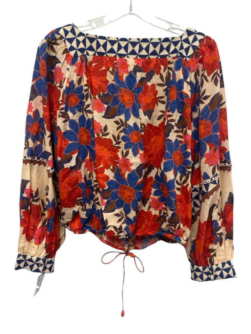 Farm Rio Size M White, Red, Blue Cotton Long Sleeve Buttons All Over Print Top White, Red, Blue / M