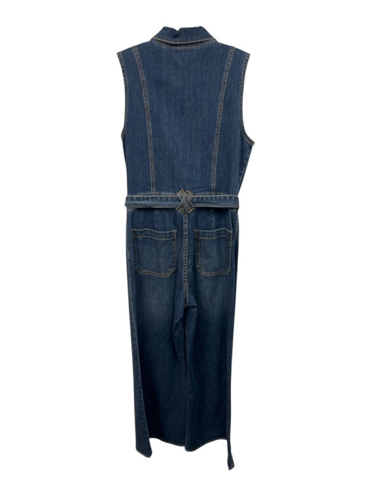 Ramy Brook Size 29 Blue Cotton Blend Zip Front Wide Leg Sleeveless Jumpsuit Blue / 29