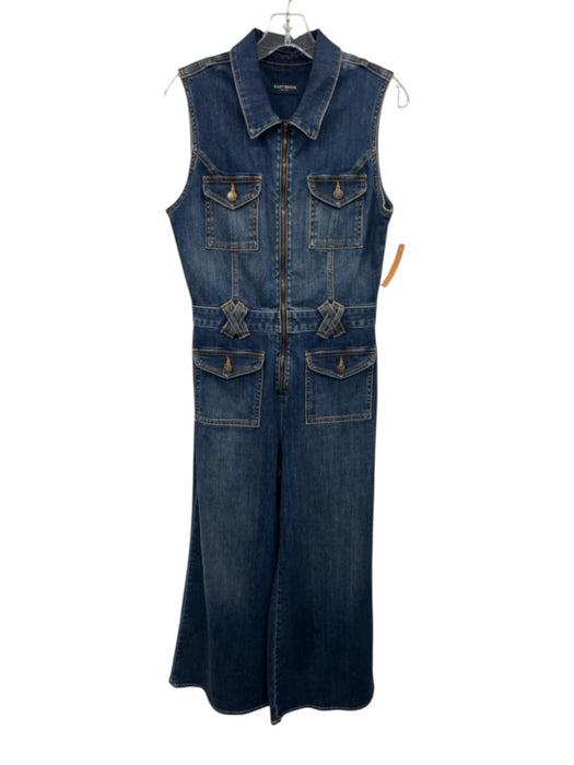 Ramy Brook Size 29 Blue Cotton Blend Zip Front Wide Leg Sleeveless Jumpsuit Blue / 29