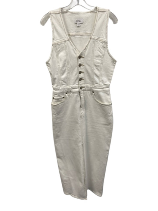 Pistola Size M White Cotton Blend Zip & Button Midi Denim Sleeveless Dress White / M