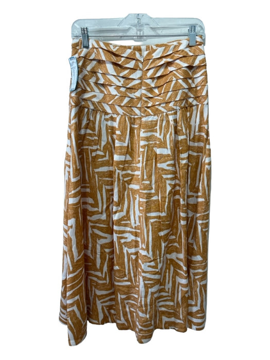 Shona Joy Size 4 Cream & Tan Linen & Viscose Back Zip Pleated Midi Skirt Cream & Tan / 4