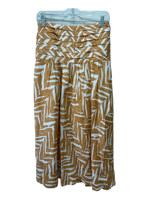 Shona Joy Size 4 Cream & Tan Linen & Viscose Back Zip Pleated Midi Skirt Cream & Tan / 4