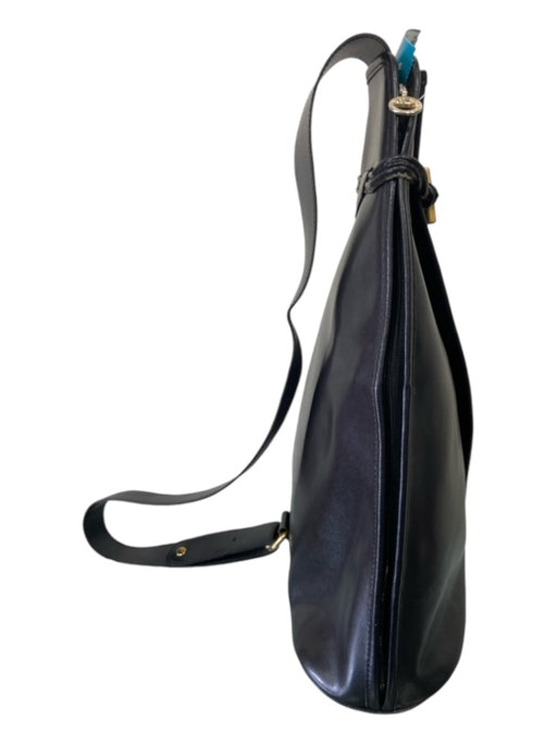 Longchamp Black Leather Gold Tone Hardware Slingback Zip closure Backpack Black