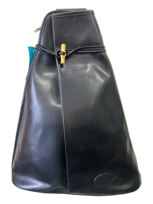 Longchamp Black Leather Gold Tone Hardware Slingback Zip closure Backpack Black