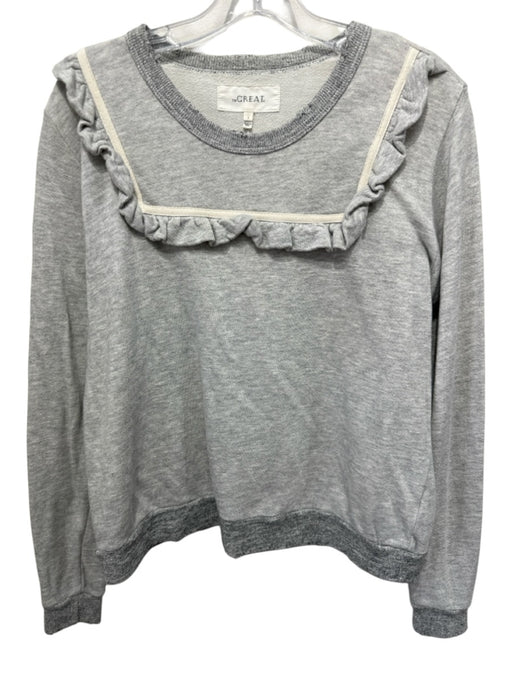 The Great Size 1 Gray Cotton Blend Ruffle Detail Trim Detail Sweatshirt Sweater Gray / 1