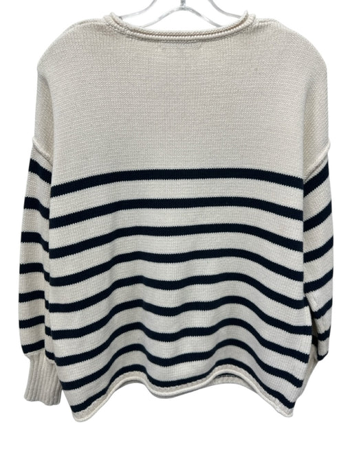 Madewell Size XS Cream & Navy Cotton Knit Horizontal Stripe Rolled Neck Sweater Cream & Navy / XS