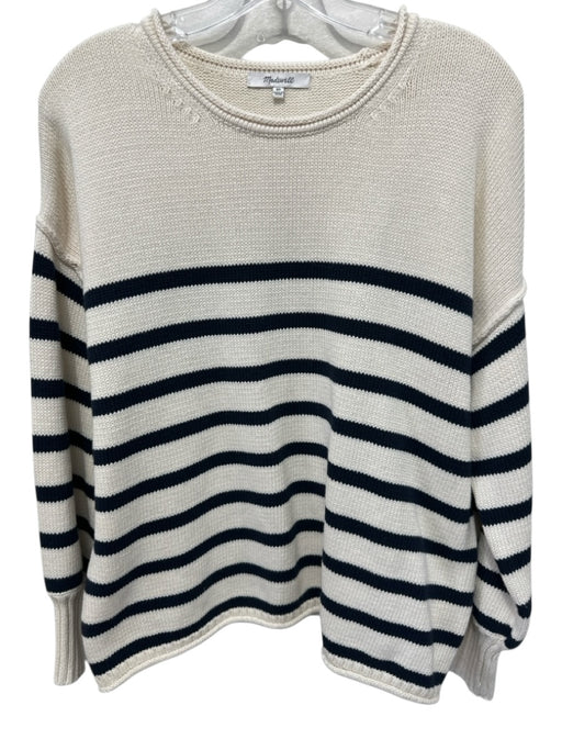Madewell Size XS Cream & Navy Cotton Knit Horizontal Stripe Rolled Neck Sweater Cream & Navy / XS