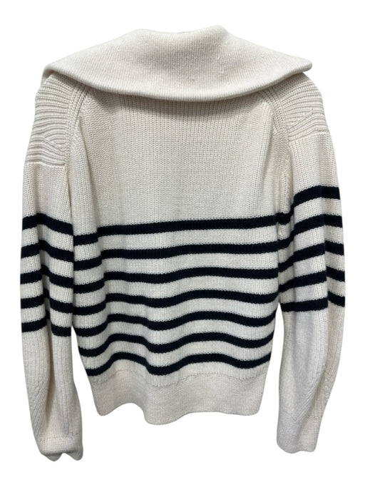 COS Size S Cream & Navy Wool & Cotton Rib Knit 1/4 Zip Horizontal Stripe Sweater Cream & Navy / S