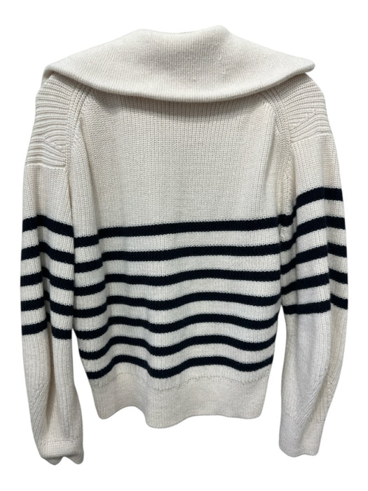 COS Size S Cream & Navy Wool & Cotton Rib Knit 1/4 Zip Horizontal Stripe Sweater Cream & Navy / S