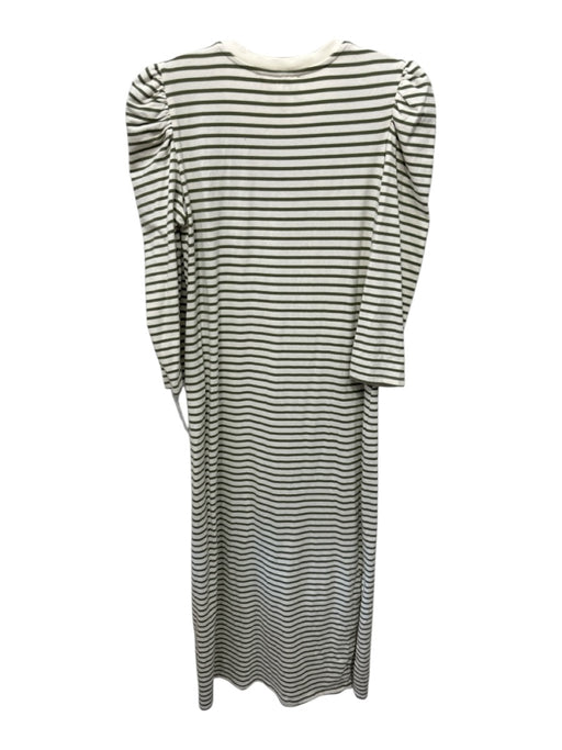 Pomander Place Size M Cream & Green Cotton Blend Long Sleeve Puff Shoulder Dress Cream & Green / M