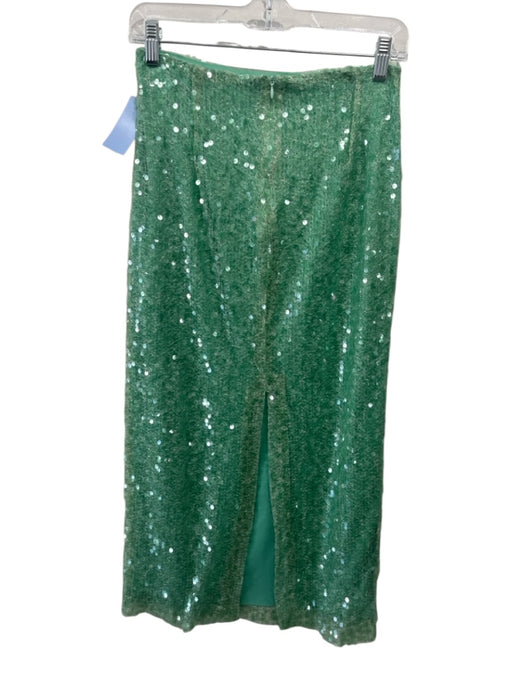 Zara Size XS Green Polyester Back Zip All Over Sequins Maxi Skirt Green / XS