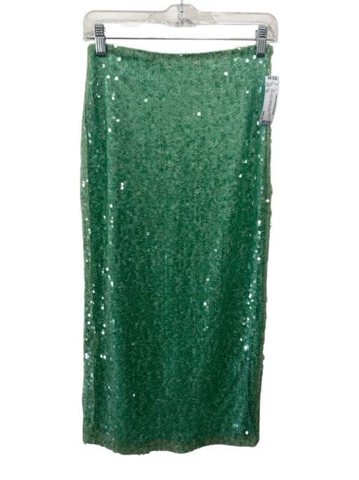 Zara Size XS Green Polyester Back Zip All Over Sequins Maxi Skirt Green / XS