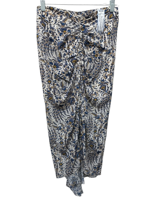 Veronica Beard Size 4 Cream, Blue & Yellow Silk Blend Back Zip Floral Skirt Cream, Blue & Yellow / 4