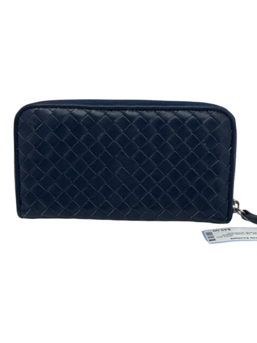 Laurent Effel Navy Blue Leather Zip Close Basket Weave Compartments Wallets Navy Blue