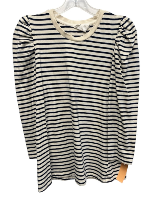 Pomander Place Size Medium Navy Blue & White Cotton Blend Long puff sleeve Top Navy Blue & White / Medium