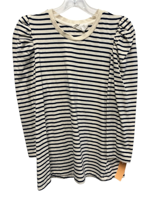 Pomander Place Size Medium Navy Blue & White Cotton Blend Long puff sleeve Top Navy Blue & White / Medium