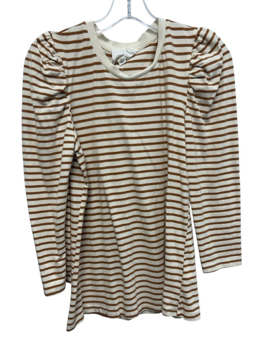 Pomander Place Size Medium Brown & Cream Cotton Blend Long puff sleeve Top Brown & Cream / Medium