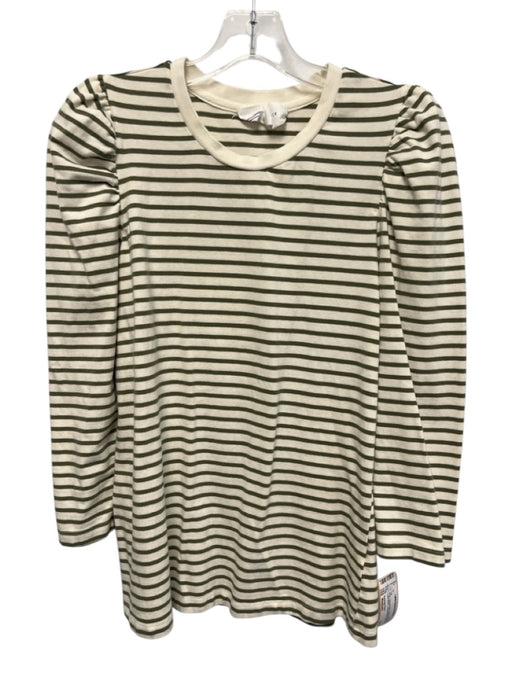 Pomander Place Size Medium Green & Cream Cotton Blend Long puff sleeve Top Green & Cream / Medium