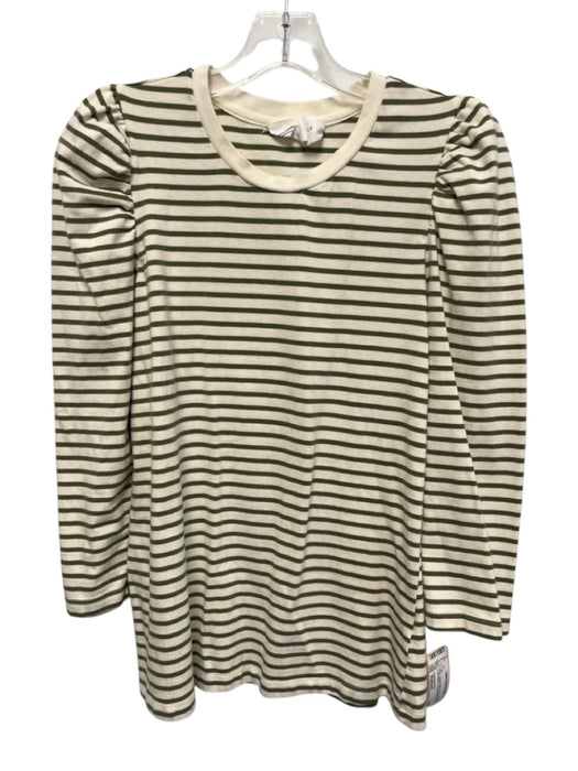 Pomander Place Size Medium Green & Cream Cotton Blend Long puff sleeve Top Green & Cream / Medium