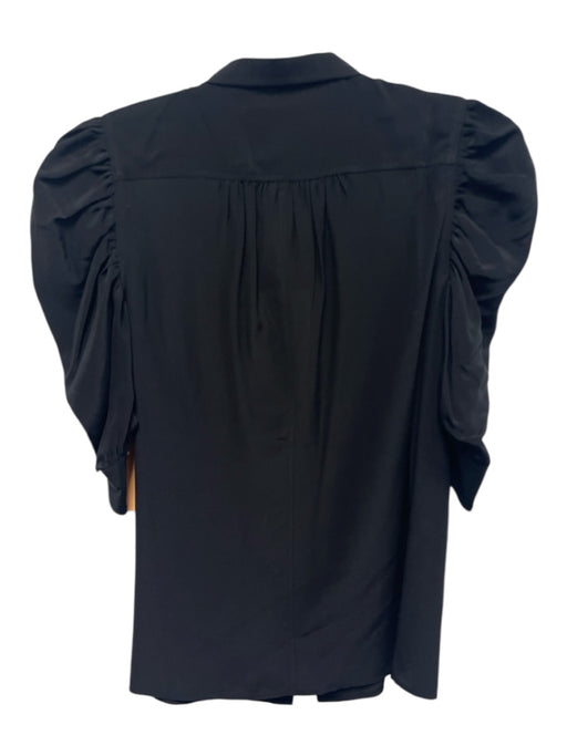 Frame Size XS Black Silk Short Puff Sleeve Button Front Collar Top Black / XS