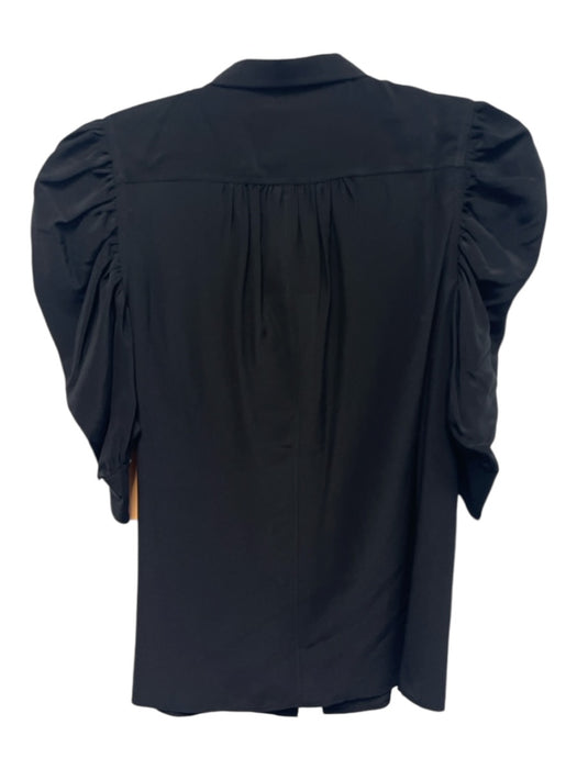 Frame Size XS Black Silk Short Puff Sleeve Button Front Collar Top Black / XS
