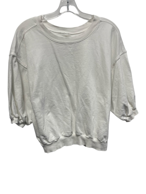 Pilcro Size Medium White Cotton Blend Short Puff Sleeve Ribbed Top White / Medium