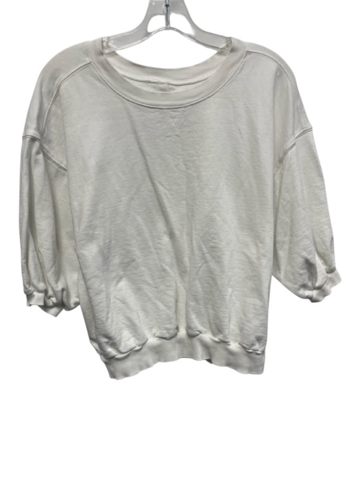 Pilcro Size Medium White Cotton Blend Short Puff Sleeve Ribbed Top White / Medium