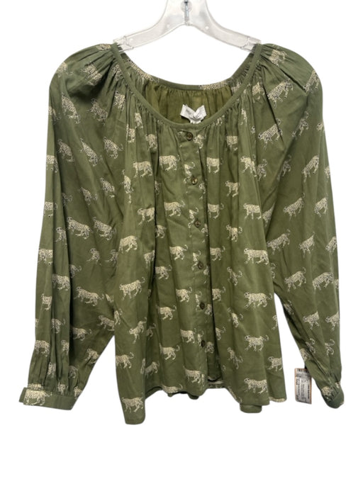 India Collection Emerson Fry Size Small Green, Cream, Black Cotton Cheetahs Top Green, Cream, Black / Small
