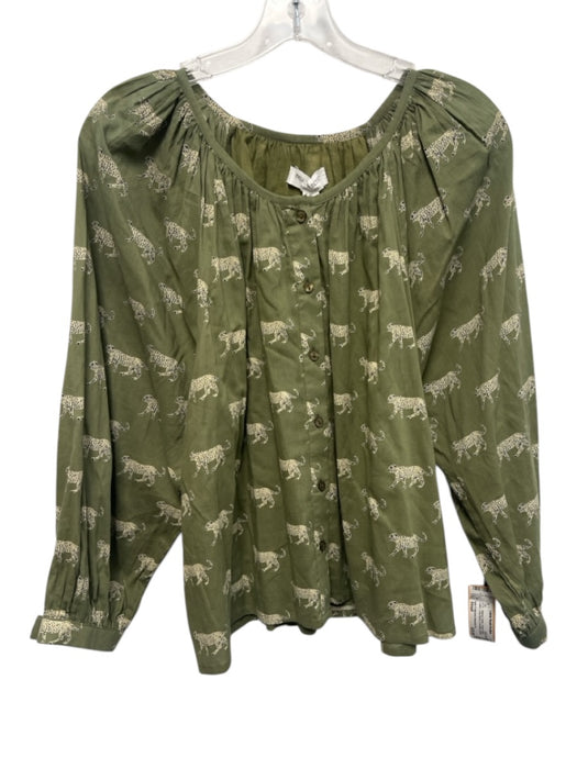India Collection Emerson Fry Size Small Green, Cream, Black Cotton Cheetahs Top Green, Cream, Black / Small