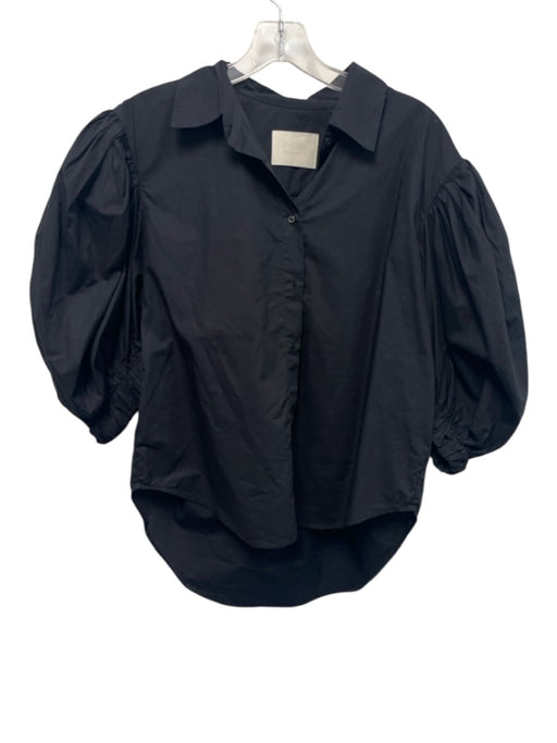 Citizens of Humanity Size XS Black Cotton Half Puff Sleeve Button Front Top Black / XS