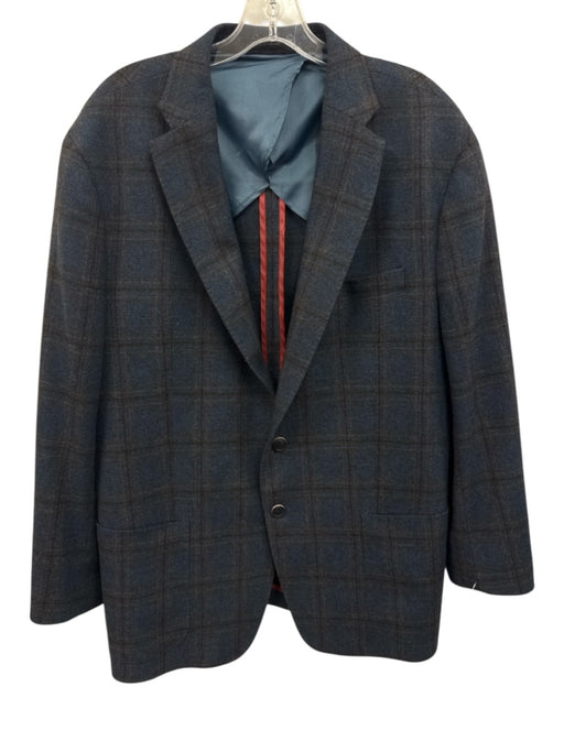 Miller Brothers Blue & Brown Wool Plaid 2 Button Men's Blazer Blue & Brown / 46R