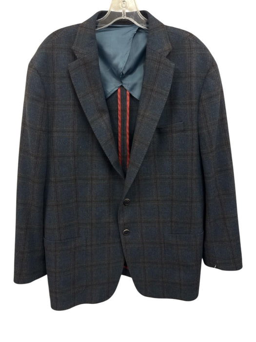 Miller Brothers Blue & Brown Wool Plaid 2 Button Men's Blazer Blue & Brown / 46R