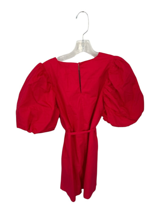 English Factory Size S Red Cotton Short Balloon Sleeve V Neck Belted Dress Red / S