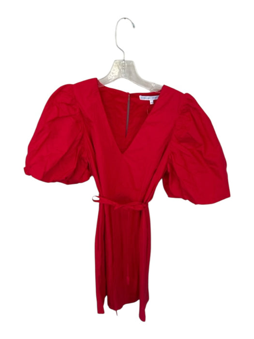 English Factory Size S Red Cotton Short Balloon Sleeve V Neck Belted Dress Red / S