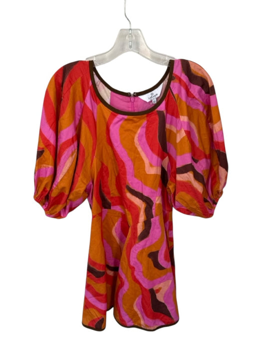 LaRoque Size XS Orange & Pink Cotton 3/4 Sleeve Swirls Back Zip Dress Orange & Pink / XS