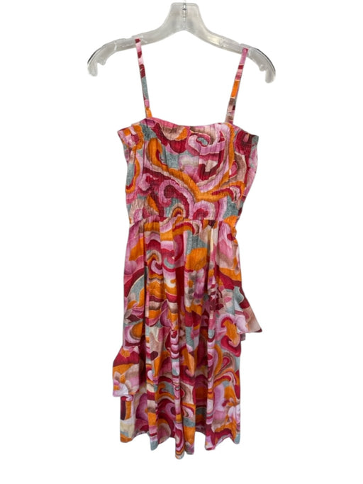 Chufy Size S Orange & Red Cotton Spaghetti Strap Abstract Smocked Waist Dress Orange & Red / S