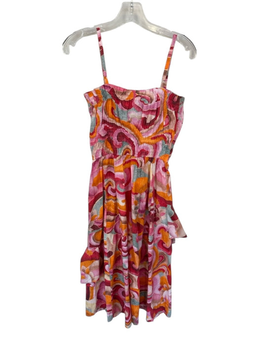 Chufy Size S Orange & Red Cotton Spaghetti Strap Abstract Smocked Waist Dress Orange & Red / S