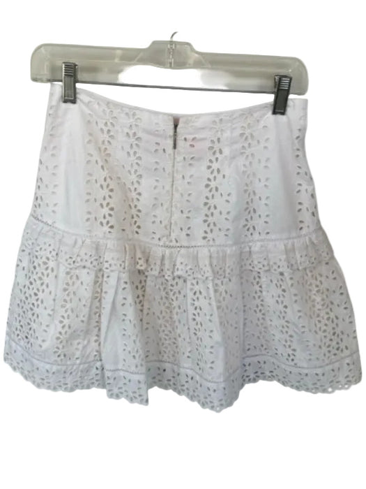 Rebecca Taylor Size 2 Ivory Cotton Back Zip Eyelet Ruffles Skirt Ivory / 2