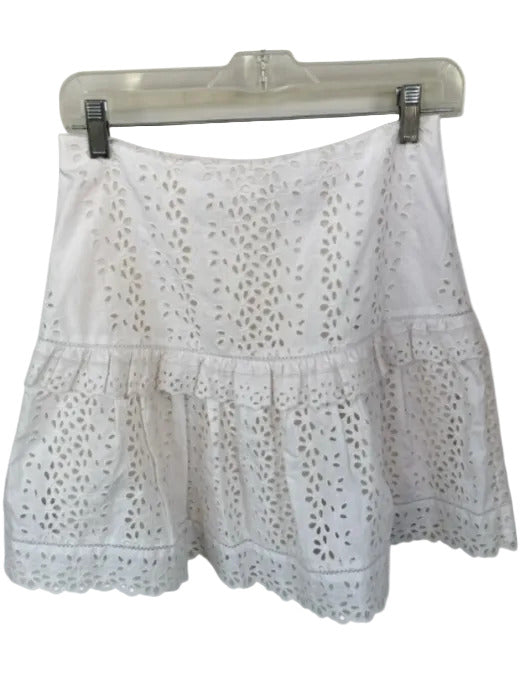 Rebecca Taylor Size 2 Ivory Cotton Back Zip Eyelet Ruffles Skirt Ivory / 2