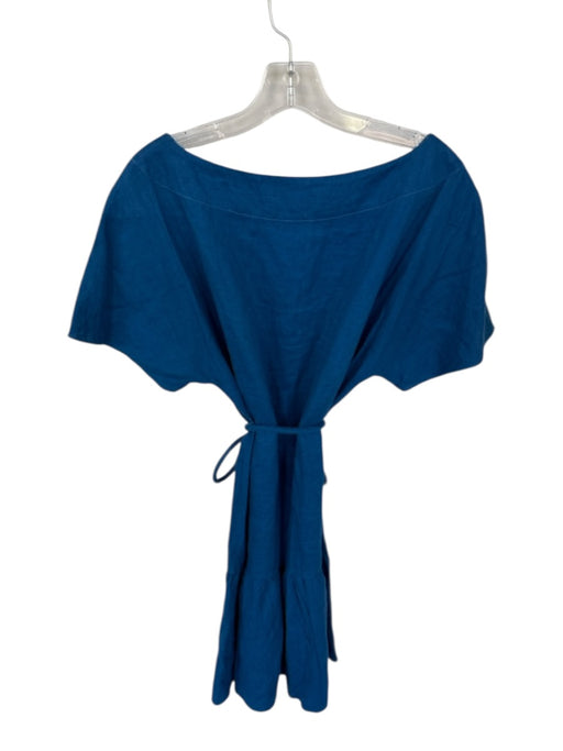 Out of Office by Trina Turk Size Est S Blue Linen Short Sleeve Boat Neck Dress Blue / Est S