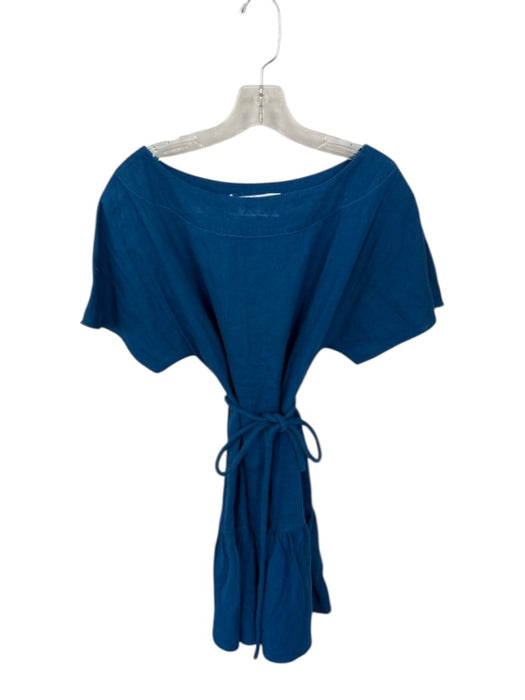 Out of Office by Trina Turk Size Est S Blue Linen Short Sleeve Boat Neck Dress Blue / Est S