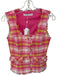 Trina Turk Size 0 Pink & Yellow Cotton & Linen Sleeveless Plaid Fringe Top Pink & Yellow / 0
