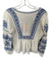 Scarlett Poppies Size XS White & Blue Cotton Long Balloon Sleeve Embroidered Top White & Blue / XS