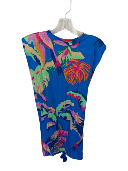 Farm Rio Size XXS Blue & Multi Cotton Shoulder Pads Tropical Rope belt Dress Blue & Multi / XXS